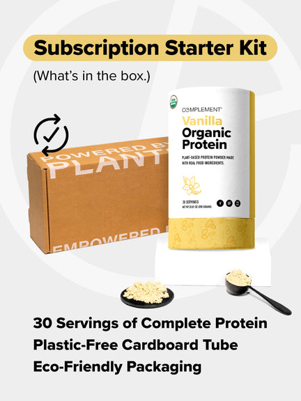 Subscription Starter Kit - Vanilla Organic Protein - 30 servings of complete protein Plastic-Free Cardboard Tube Eco-Friendly Packaging