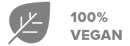 A gray icon depicting a stylized leaf next to the text 100% VEGAN.