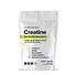 A white pouch labeled Creatine in bold black text, with benefits such as strength, energy, brain health, muscle growth, and metabolism health listed below. The packaging is minimalistic with green and black accents.