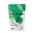 A green and white pouch labeled “Daily Greens” by Complement, listing spinach, moringa, chlorella, barley grass, and broccoli sprouts as ingredients. The packaging includes a leaf illustration and displays a USDA Organic seal.