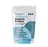 A white and light blue resealable pouch labeled “Unflavored Organic Protein” with ingredients listed, including almond, chia seed, pumpkin seed, sunflower seed, and yellow pea.