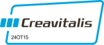 Logo of Creavitalis with a stylized rectangular frame in light blue. The brand name Creavitalis is in dark brown, with 24OT15 in smaller text at the bottom left.