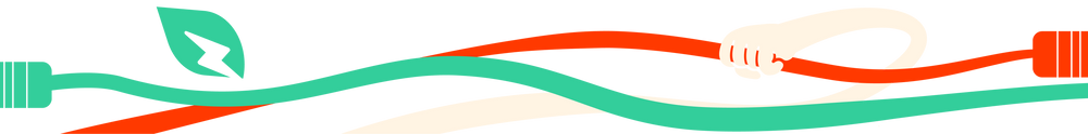 Illustration of a hand holding two intertwined cables, one red and one green, with a green leaf in the background.