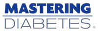 Logo with the text Mastering Diabetes in bold blue, with Mastering above a horizontal line and Diabetes below it.