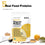 A bag of Complement Vanilla Organic Protein powder is surrounded by small bowls of almonds, seeds, peas, a scoop, and a vanilla pod. The text highlights 5 Real Food Proteins and lists the protein sources and percentages.
