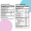 Two supplement facts labels for Complement ForHer and Complement Essential are shown side by side, listing serving size, ingredients, and daily values. Background is white with pink and blue accents.