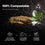 A compostable package labeled Gut Nurture is partially buried in soil with a small green plant growing nearby. Steps for composting are shown below: add to compost, breaks down in 12 months, and returns nutrients to soil.