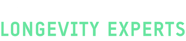 Text reads: Meet the world-renowned longevity experts with longevity experts highlighted in large, bold, green letters.