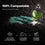 A compostable package labeled Omega Complex partially buried in dark soil with a green plant sprouting beside it. Text highlights that its 100% compostable and explains its breakdown and nutrient return process.