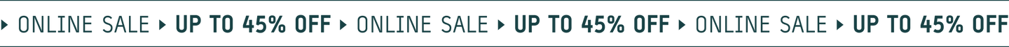 A black banner with teal text repeating “ONLINE SALE! UP TO 45% OFF” in all capital letters across the image.