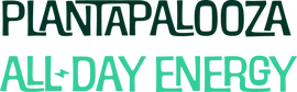 The image displays the words Plantapalooza All-Day Energy in bold, green text on a transparent background.