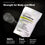A packet of Complement® Energy Stack rests beside a clear glass with powder on a black background. Text highlights its benefits, purity, fast-dissolving nature, and absorption-optimized formula from Complement.