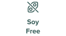A simple icon of a soybean crossed out, above the words Soy Free, indicating a product does not contain soy.