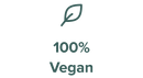 A simple leaf icon above the text 100% Vegan on a light background, indicating that the product is completely vegan.